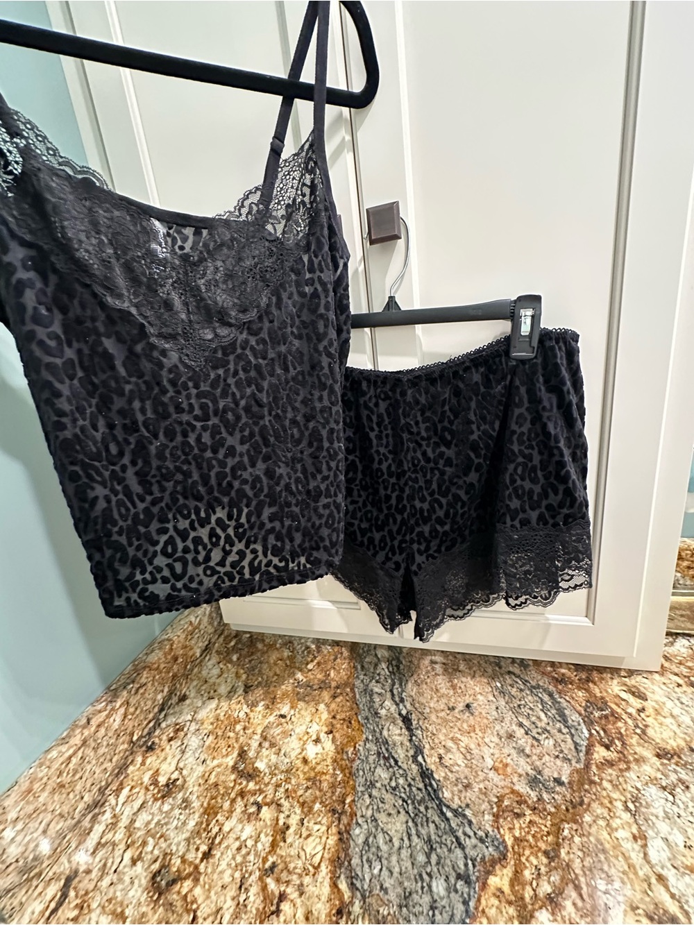 Steve Madden Black Leopard-Print Lace Cami & Shorts Set